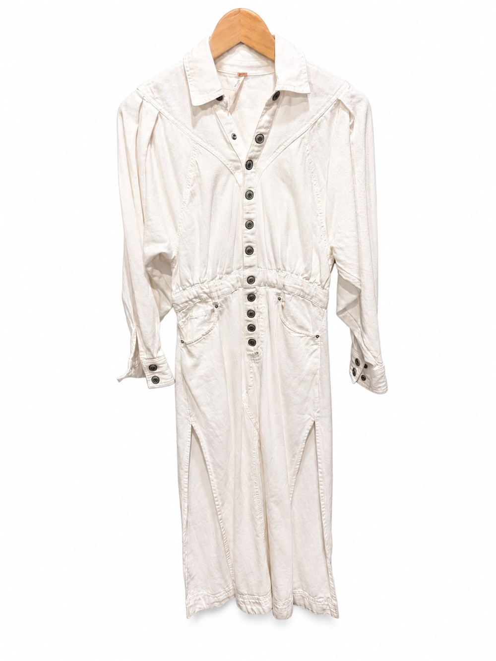 Free People Button-Front White Long Sleeve dress
